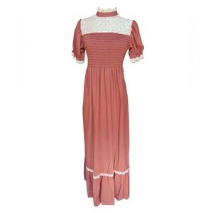 Deadstock 1970s White Lace Collar, Yoke, Sleeves & Hem Polka Dot Prairie/Cottag